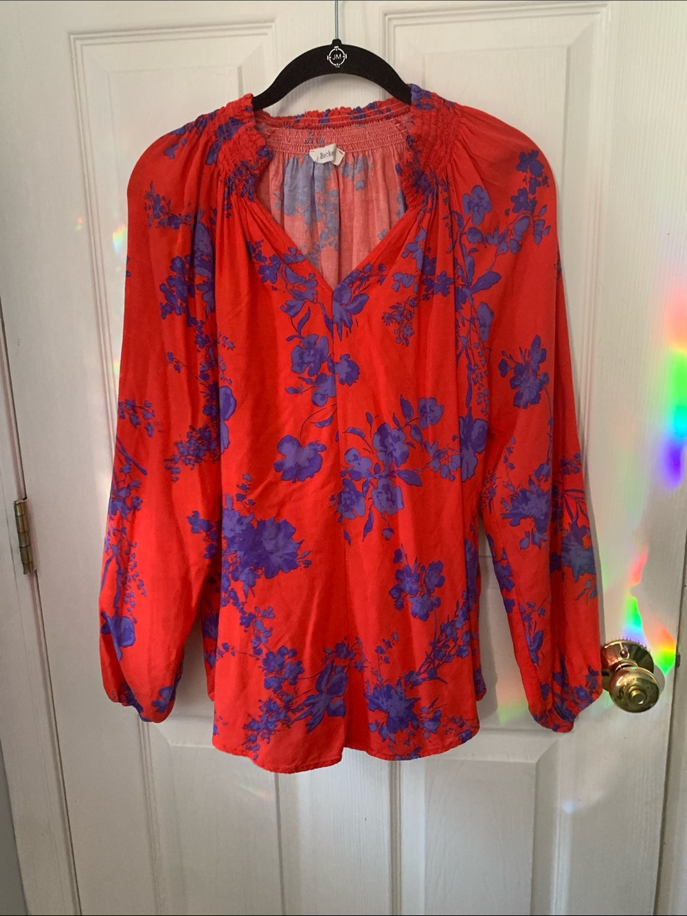 BUCKETLIST Red Blouse with Purple Floral Print